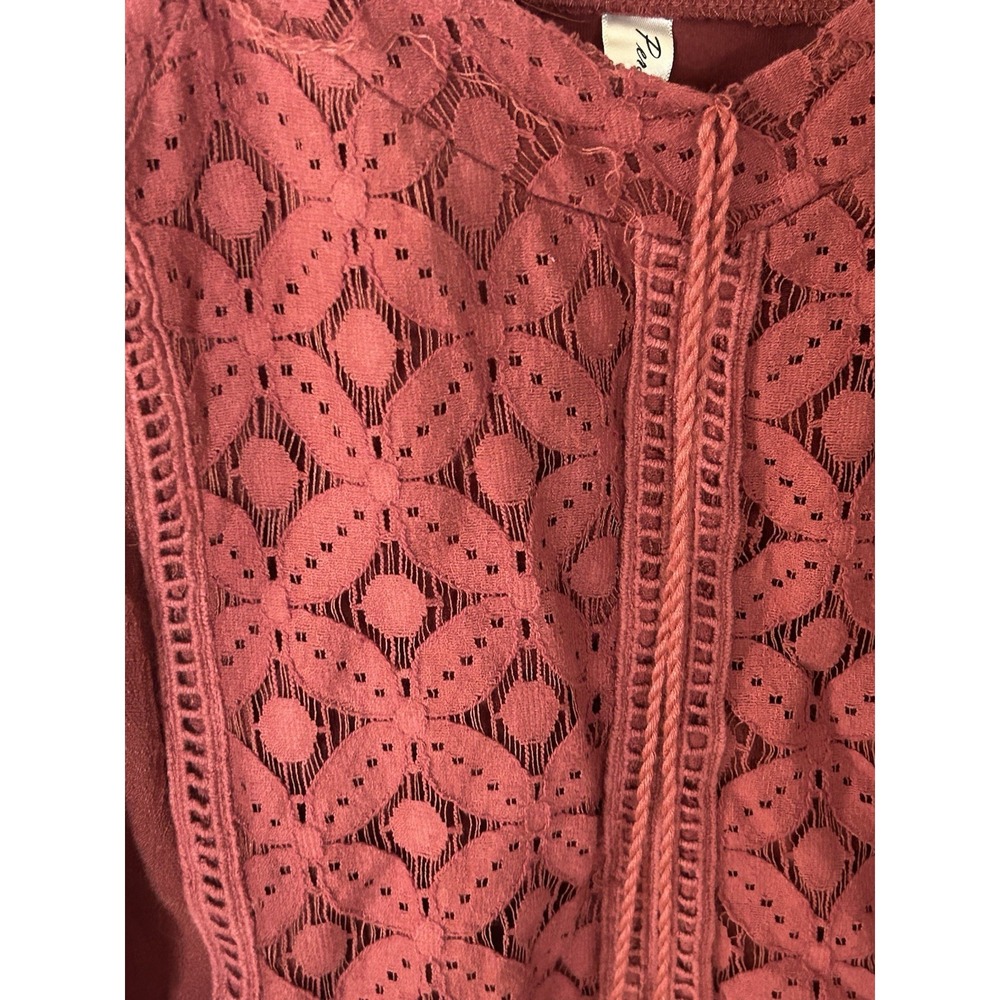 Women's Perseption Concept Lace Tank Top Blouse Burnt Red Tassels Size M Boho - Picture 2 of 4